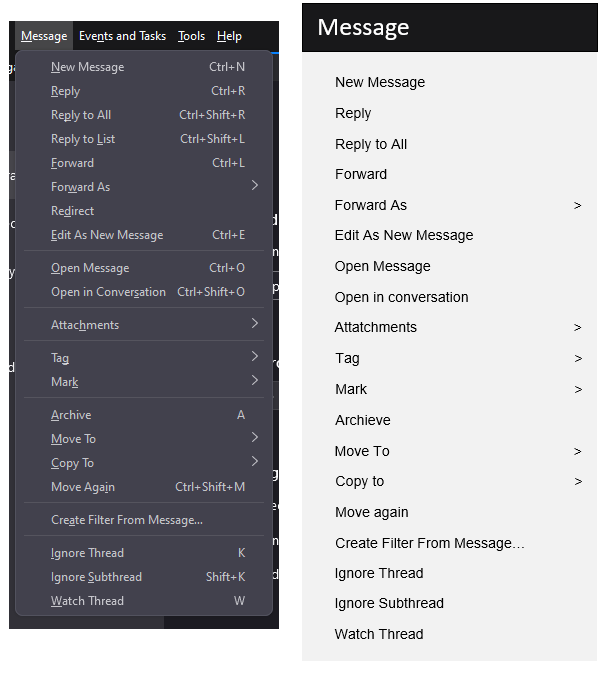 Menu and its domains: Mail manager